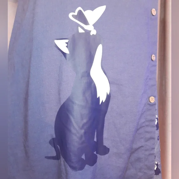 Joe Browns Cat print short sleeve blue shift dress UK 8 viscose/ linen blend - Picture 3 of 10